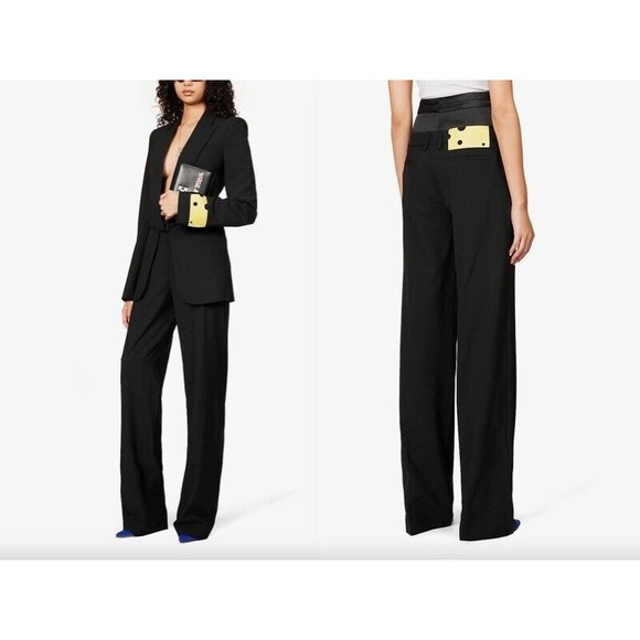 OFF-WHITE Double-waist straight high-rise silk-blend womens black Pants Sz EU 36